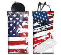 CREATCABIN 2Pcs Portable Glasses Case Slim Soft Leather Sunglasses Case Bag American Flag Squeeze Top Eyeglasses Holder Pouch Travel with Cleaning Cloth Gift for Women Men Independence Day 7x3.5 Inch