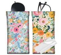 CREATCABIN 2Pcs Portable Slim Glasses Case Soft Leather Sunglasses Case Bag Colorful Flowers Squeeze Top Eyeglasses Holder Pouch Travel Waterproof with Cleaning Cloth Gift for Women Men 7x3.5 Inch