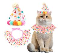 CREATCABIN 2Pcs Princess Pet Costume Cat Party Costumes Colorful Dot Polyester Small Dogs Lace Bandana Bib Scarf Christmas Hat Bow Tie Outfit for Pets Birthday Parties Decorations Set Accessories