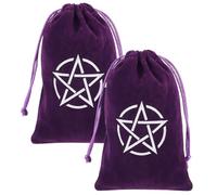 CREATCABIN 2Pcs Purple Tarot Storage Bag Velvet Drawstring Packing Pouches Pentagram Gift Bag Protective for Witch Tarot Dice Card Jewelry Crystal Fortune Telling Card Pouch Halloween 7.1x4.7Inch