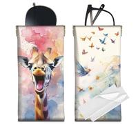 CREATCABIN 2Pcs Slim Glasses Case Portable Sunglasses Case Bag Giraffe Leather Eyeglasses Holder Pouch Cover Travel Squeeze Lightweight with Soft Cleaning Cloth Gift for Women Men Holiday 7x3.5 Inch