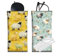 CREATCABIN 2Pcs Slim Glasses Case Portable Sunglasses Case Bag Leather Sheep Eyeglasses Holder Pouch Travel Squeeze Top Lightweight with Soft Cleaning Cloth Gift for Women Men Holiday 7x3.5 Inch