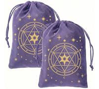 CREATCABIN 2Pcs Star Purple Velvet Storage Bag Tarot Cards Bags Drawstrings Bags Dice Deck Holder Tarot Pouches Jewelry Wrap Bag for Crystals Witchcraft Divination Supplies 5x7Inch