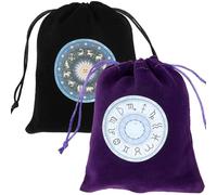 CREATCABIN 2Pcs Tarot Bags Tarot Cards Pouches Tarot Deck Holder Storage Tarot Pouches Velvet Bags with Drawstrings Black Purple The Zodiac Wrap Bags for Jewelry Crystals Altar Rune Gift 5x6Inch