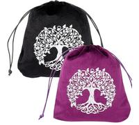 CREATCABIN 2Pcs Tarot Bags Tarot Cards Pouches Tarot Deck Holder Storage Tarot Pouches Velvet Bags with Drawstrings Black Purple Tree of Life Wrap Bags for Jewelry Crystals Altar Rune Gift 5x6Inch
