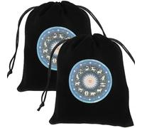 CREATCABIN 2Pcs Tarot Bags Velvet Bags with Drawstrings Tarot Cards Pouches Tarot Deck Storage Holder Black The Zodiac Wrap Rune Bags for Jewelry Crystals Witchcraft Articles Altar Gift 5x6Inch