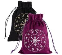 CREATCABIN 2Pcs Tarot Bags Velvet Tarot Card Storage 12 Constellations Bag Pouches Holder Rune with Drawstrings Large Packing for Crystal Jewelry Dice Gift Halloween 7x5.1Inch-Black Purple