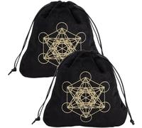 CREATCABIN 2Pcs Tarot Bags Velvet Tarot Card Storage Bag Pouches Holder Metatron's Cube Set Rune with Drawstrings Large Packing for Tarot Card Crystal Jewelry Dice Gift Halloween 6.5 x 5.9 Inch-Black