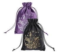 CREATCABIN 2Pcs Tarot Cards Bags Pouches Drawstrings Bags Tarot Cards Holder Pouches Tarot Deck Storage Velvet Bags Black Purple Mushroom Tarot Jewelry Wrap Bags for Crystals Dices Witchcraft 5x7Inch
