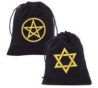 CREATCABIN 2Pcs Tarot Cards Bags Pouches Drawstrings Bags Tarot Cards Holder Pouches Tarot Deck Storage Velvet Bags Black Pentagram Tarot Jewelry Wrap Bags for Crystals Dices Witchcraft 5x6Inch