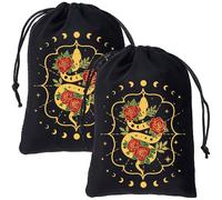 CREATCABIN 2Pcs Tarot Cards Bags Pouches Velvet Bags with Drawstrings Tarot Cards Dice Deck Holder Pouches Bags Snake Rose Black Jewelry Storage Wrap Bags for Crystals Dices Witchcraft 5x7Inch