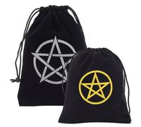 CREATCABIN 2Pcs Tarot Cards Bags Pouches Velvet Storage Bags with Drawstrings Tarot Cards Dice Deck Holder Pouches Black Pentagram Jewelry Wrap Bags for Crystals Witchcraft Divination Supplies 5x6Inch