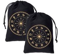CREATCABIN 2Pcs Tarot Cards Bags Velvet Drawstrings Bags Dice Tarot Cards Holder Pouches Black Constellation Tarot Jewelry Storage Bag Wrap for Enthusiasts Crystals Dices Witchcraft 5x7Inch