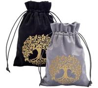 CREATCABIN 2Pcs Tarot Cards Bags Velvet Drawstrings Bags Dice Tarot Cards Holder Pouches Black Gray Tree of Life Tarot Jewelry Storage Bag Wrap for Enthusiasts Crystals Witchcraft 5x7Inch