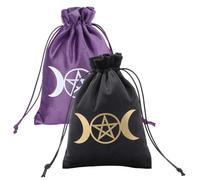 CREATCABIN 2Pcs Tarot Cards Bags Velvet Drawstrings Bags Dice Tarot Cards Holder Pouches Black Purple Moon Star Tarot Jewelry Storage Bag Wrap for Enthusiasts Crystals Dices Witchcraft 5x7Inch