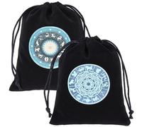 CREATCABIN 2Pcs Tarot Cards Bags Velvet Drawstrings Bags Dice Tarot Cards Holder Pouches Black The Zodiac Tarot Jewelry Storage Bag Wrap for Enthusiasts Crystals Dices Witchcraft 5x6Inch