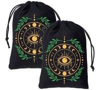 CREATCABIN 2Pcs Tarot Cards Bags Velvet Drawstrings Bags Dice Tarot Cards Holder Pouches Evil Eye Black Tarot Jewelry Storage Bag Wrap for Altar Enthusiasts Crystals Dices Witchcraft 5x7Inch