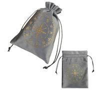 CREATCABIN 2Pcs Tarot Cards Bags Velvet Drawstrings Bags Dice Tarot Cards Holder Pouches Gray Constellation Tarot Jewelry Storage Bag Wrap for Enthusiasts Crystals Witchcraft 5x7Inch