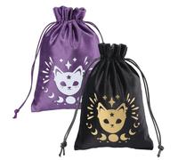 CREATCABIN 2Pcs Tarot Cards Bags Velvet Drawstrings Bags Tarot Cards Dice Deck Holder Pouches Bags Black Purple Phase of the Moon Cat Jewelry Storage Wrap Bags for Crystals Dices Witchcraft 5x7Inch