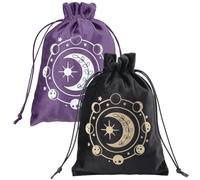 CREATCABIN 2Pcs Tarot Cards Storage Bags Drawstrings Bags Tarot Cards Holder Pouches Tarot Deck Bags Black Purple Phase of The Moon Jewelry Wrap Velvet Bags for Crystals Dices Rune Altar Gift 5x7Inch