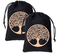 CREATCABIN 2Pcs Tarot Cards Storage Bags Drawstrings Bags Tarot Cards Holder Pouches Tarot Deck Bags Black Tree of Life Jewelry Wrap Velvet Bags for Crystals Dices Rune Altar Gift 5x7Inch
