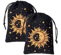 CREATCABIN 2Pcs Tarot Cards Storage Bags Velvet Bags with Drawstrings Tarot Cards Dice Deck Holder Pouches Bags Black Sun Tarot Jewelry Storage Wrap Bags for Crystals Dices Witchcraft 5x6Inch