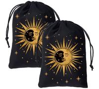 CREATCABIN 2Pcs Tarot Cards Storage Bags Velvet Bags with Drawstrings Tarot Cards Dice Deck Holder Pouches Bags Sun Black Tarot Jewelry Storage Wrap Bags for Crystals Dices Witchcraft 5x7Inch