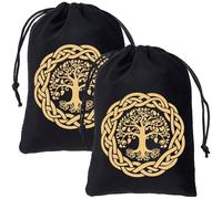 CREATCABIN 2Pcs Tarot Pouch Bag Velvet Drawstring Pouch Black Tree of Life Tarot Cards Wrap Rectangle Jewelry Storage Holder Bags for Crystals Altar Rune Witchcraft Divination Gifts Packing 7 x 5 Inch
