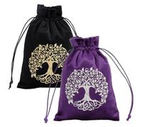CREATCABIN 2Pcs Tree of Life Tarot Bags Velvet Tarot Card Storage Bag Pouches Holder Set Rune with Drawstrings Large Packing for Crystal Jewelry Dice Gift Halloween 7x5.1Inch-Black Purple