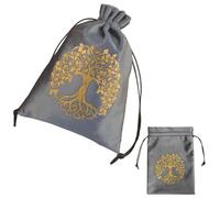 CREATCABIN 2Pcs Velvet Storage Bag Tarot Cards Bags Pouches Drawstrings Bags Tarot Cards Dice Deck Holder Pouches Gray Tree of Life Soft Jewelry Wrap Bags for Crystals Witchcraft 5x7Inch
