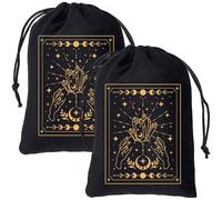 CREATCABIN 2Pcs Velvet Storage Bag Tarot Cards Bags Pouches Drawstrings Bags Tarot Cards Dice Deck Holder Pouches Black Phase of the Moon Bees Jewelry Wrap Bags for Crystals Witchcraft 5x7Inch