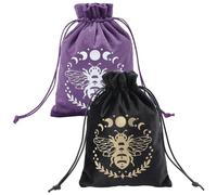 CREATCABIN 2Pcs Velvet Storage Bag Tarot Cards Bags Pouches Drawstrings Bags Tarot Cards Dice Deck Holder Pouches Black Purple Phase of the Moon Bees Jewelry Wrap Bags for Crystals Witchcraft 5x7Inch