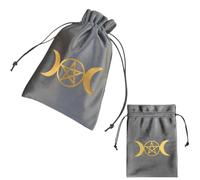 CREATCABIN 2Pcs Velvet Storage Bag Tarot Cards Bags Pouches Drawstrings Bags Tarot Cards Dice Deck Holder Pouches Gray Moon Jewelry Wrap Bags for Crystals Witchcraft Divination Supplies 5x6Inch