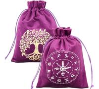 CREATCABIN 2Pcs Velvet Tarot Bags with Drawstrings, 5x6Inch/12.5x15cm, Purple, Tree of Life & Zodiac Pattern, for Tarot Cards, Jewelry, Crystals, Altar, Rune, Gift