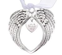 CREATCABIN 2Pcs Wing Memorial Christmas Ornament Angel Wing Gifts Heart Tree Hanging Pendants for Christmas Thanksgiving Gift Decorations Home Party With Silk Ribbon-It's A Wonderful Life