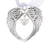 CREATCABIN 2Pcs Wing Memorial Christmas Ornament Angel Wing Gifts Heart Tree Hanging Pendants for Loss of Loved Party Remembrance With Silk Ribbon-I Have An Angel in Heaven I Call Her Mom