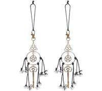 CREATCABIN 2Pcs Witch Bells Witch Wind Chimes Protection Door Hangers Handmade Metal Hanging Pentagram Key Magic Witch Bells Protection for Door Knob Witchcraft Boho Home Decorations Supplies