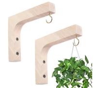 CREATCABIN 2Pcs Wood Plant Hooks Hanging Planter Hangers Natural Wooden Macrame Green Plants Flower Pots Wall Decoration Basket Hook for Lanterns Wind Chimes Bird Feeders Garden 5.9 x 4.9 Inch