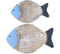 CREATCABIN 2pcs Wooden Fish Wall Decor Fish Hanging Wall Art Decorations Vintage Nautical Handmade Decor for Home Coastal Nautical Beach Bathroom Indoor Office Ornament 7.87×4.72In/9.45×5.9In Camel