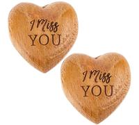 CREATCABIN 2Pcs Wooden Heart Token Wooden Little Pocket Hug Olive Wood Heart 3D Mini Portable Wood Art Craft I Miss You Dark Goldenrod Hand Holding Long Distance Gift for Thinking of You 1x1Inch