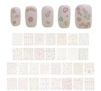 CREATCABIN 30 Sheets 3D Nail Art Stickers Self-Adhesive Nail Art Decals Embossed Colorful Flowers Leaf Butterfly Dragonfly Heart Pink Blue Nail Decal for DIY Nail Decoration Women Christmas 6.2x5.2cm