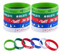 CREATCABIN 30Pcs 5Colors Christmas Silicone Bracelet Rubber Wristbands Xmas Wristbands Bulk Stretch Plain Silicone Elastic Bracelet for Adult Stocking Stuffers Christmas Teams Party Gifts 2.4x0.5Inch
