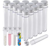 CREATCABIN 30Pcs Plastic Test Tubes for Science Party Clear Tubes with Screw Caps Brush Storage Containers Transparent Vials for Candy Beads Gumballs Sample Bath Salt Plant 1x5.5Inch 45ml/1.52 fl. oz