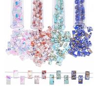 CREATCABIN 320Pcs 2 Hole Half Tila Beads 4 Colors Mix Glass Seed Bead Bulk Antique Flat Rectangle Vintage Mini Opaque With Plastic Container for Craft Bracelet Necklace Earring Jewelry Making Blue Red