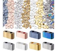 CREATCABIN 320Pcs 2 Hole Tila Beads Half Tila Beads 8 Colors Glass Seed Bulk Rectangle Mix Metallic Colour Mini Opaque Flat Loose Spacer for Craft Bracelet Necklace Earring Jewelry Making