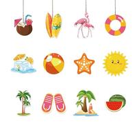 CREATCABIN 36Pcs Christmas Tree Ornaments Wooden Pendant Decorations Summer Beach Small Wood Hanging Ornaments Tags Wooden Slices Ornaments Tree Decor with String for Luau Hawaiian Party Supplies