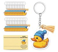 CREATCABIN 36Sets Yellow Duck Keychain Bulk Inspirational Keychains Gifts with Jump Rings Tassel Pendant Positive Cards Motivational Keychains for Employee Coworkers Graduation Duckling Party