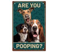 CREATCABIN 3Dogs Tin Toilet Vintage Metal Sign ARE YOU POOPING Kind Reminder Poster Retro Painting Plaque Iron Sign Wall Decor Art Mural Hanging for Restroom Washroom Bathroom 12 x 8 Inch