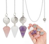 CREATCABIN 3Pcs 3 Styles Crystal Pendulums Set for Divination Dowsing Natural Amethyst Rose Quartz Clear Quartz Healing Crystal Quartz Reiki Gemstone Pendants Meditation Witchcraft Wiccan Accessories