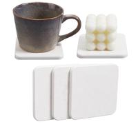 CREATCABIN 3Pcs Diatomite Soap Dish Holder Diatomaceous Earth Coasters 3.9 x 3.9 Square White Water Absorbent Quick Dry Toothbrush Bath Stone Mat Tray for Kitchen Counter Cups Drinks Bottles Plants